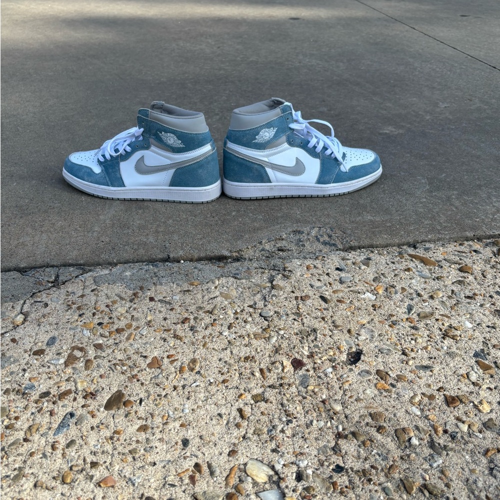 Nike Air Jordan 1 Mid Teal and White Sneakers